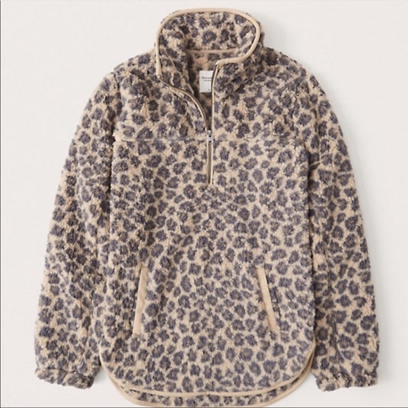Abercrombie & Fitch Animal Print  Half Zip Sherpa SMALL - Picture 2 of 8